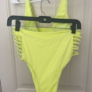 Neon Yellow Ribbed Swimsuit